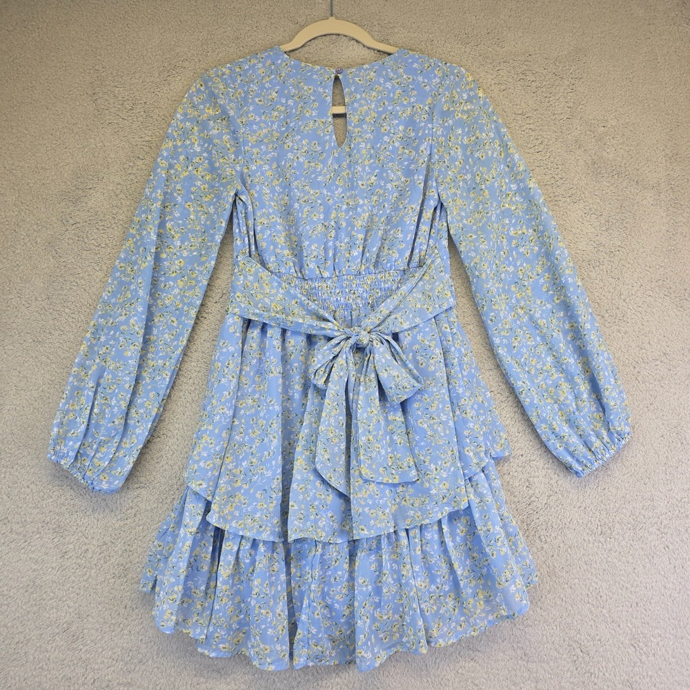 Japna Dress Womens S Blue Tiered Floral Boho Coastal Milkmaid Cottagecore Dainty - Picture 6 of 16